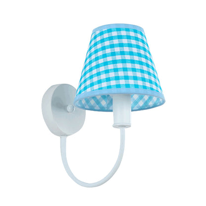 Rynx | Blue Cone Wall Lamp Modern 1-Light Fabric Wall-Mounted Lighting with Goose Neck Arm