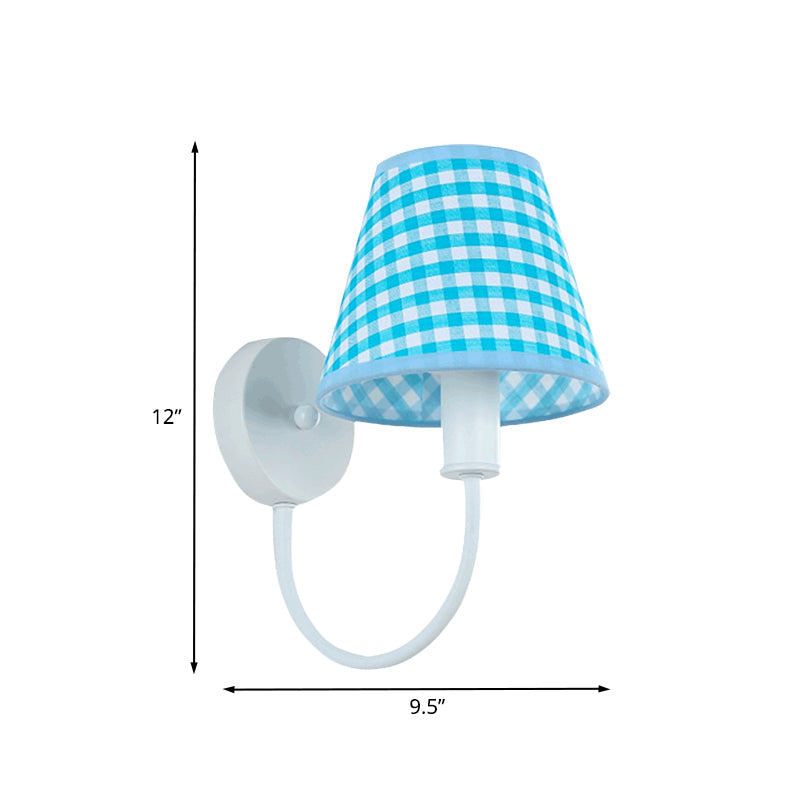 Rynx | Blue Cone Wall Lamp Modern 1-Light Fabric Wall-Mounted Lighting with Goose Neck Arm