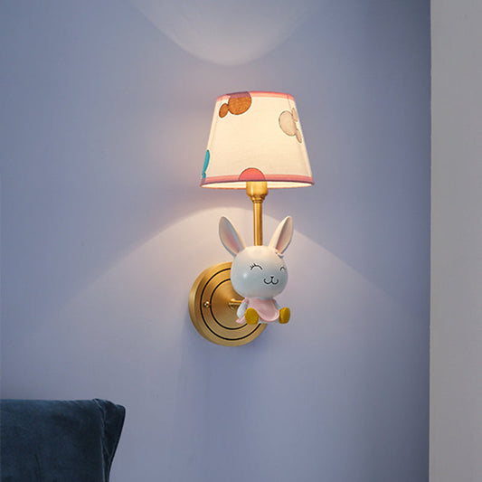 Rynx | Rabbit Hair Wall Lamp Cartoon 1 Lamp Golden Wall Lighting with Barrel Fabric Shade