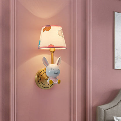 Rynx | Rabbit Hair Wall Lamp Cartoon 1 Lamp Golden Wall Lighting with Barrel Fabric Shade