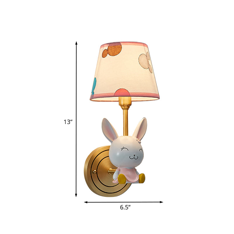 Rynx | Rabbit Hair Wall Lamp Cartoon 1 Lamp Golden Wall Lighting with Barrel Fabric Shade