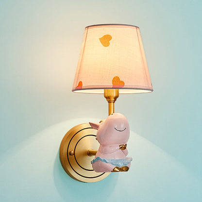 Rynx | Resin Horse Wall Lamp Cartoon 1-Head Gold Wall Lighting Fixture with Bucket Fabric Lampshade