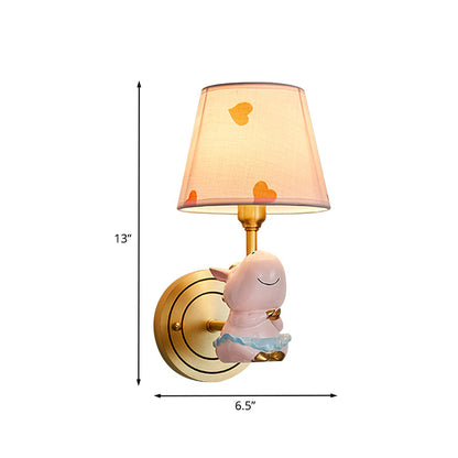 Rynx | Resin Horse Wall Lamp Cartoon 1-Head Gold Wall Lighting Fixture with Bucket Fabric Lampshade
