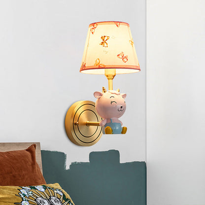 Rynx | Gold Bucket Wall Lamp Light Cartoon 1 Head Fabric Wall Lamp with Resin Sheep Decoration