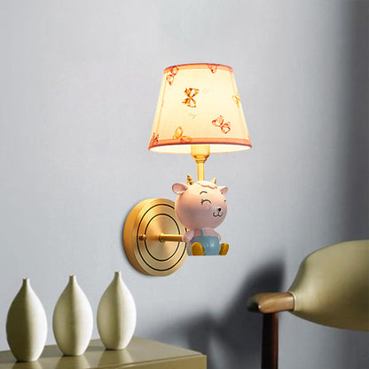 Rynx | Gold Bucket Wall Lamp Light Cartoon 1 Head Fabric Wall Lamp with Resin Sheep Decoration