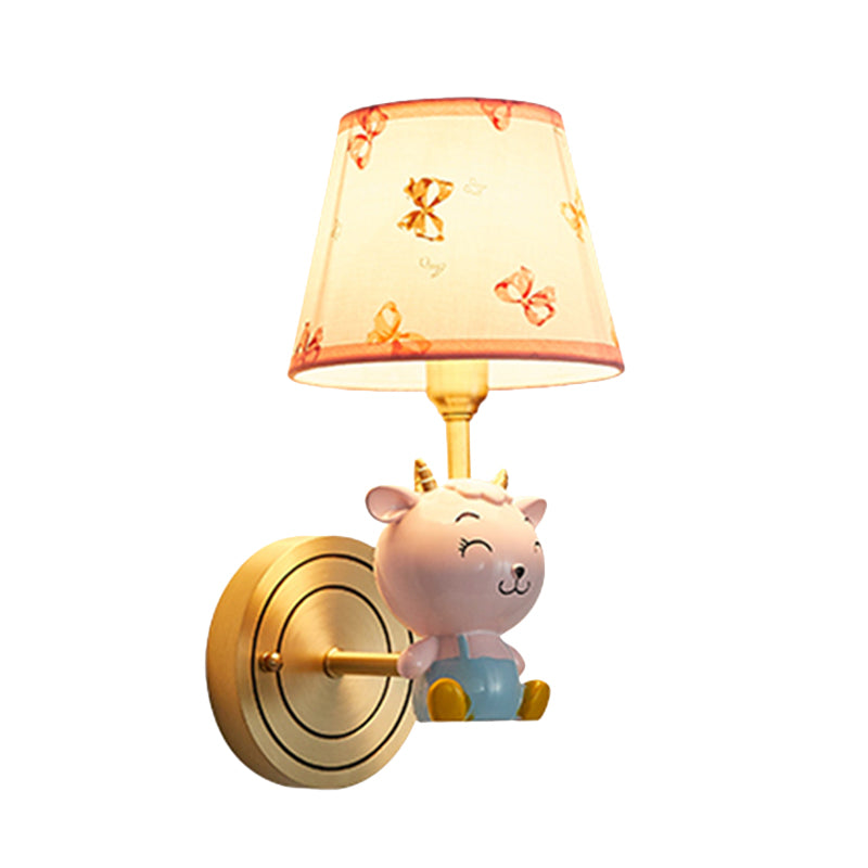 Rynx | Gold Bucket Wall Lamp Light Cartoon 1 Head Fabric Wall Lamp with Resin Sheep Decoration