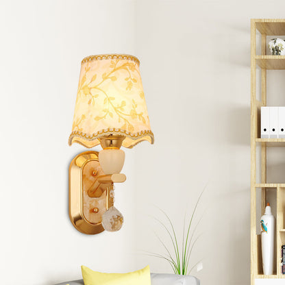 Rynx | 1 Head Bedroom Wall Mount Lamp Traditional Gold Finish Wall Lighting with Curved Shade
