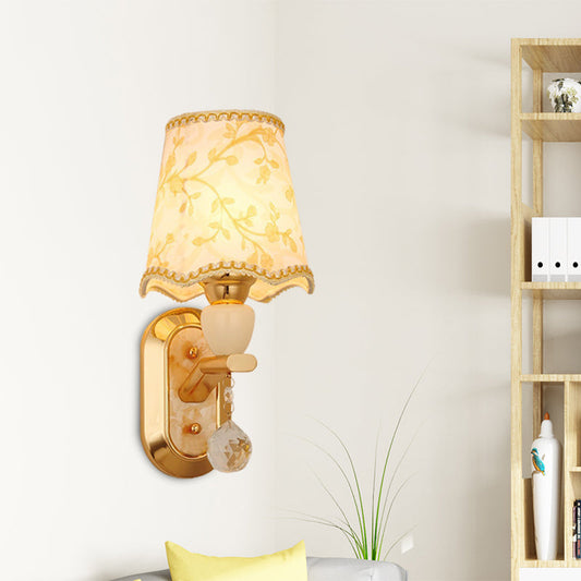 Rynx | 1 Head Bedroom Wall Mount Lamp Traditional Gold Finish Wall Lighting with Curved Shade