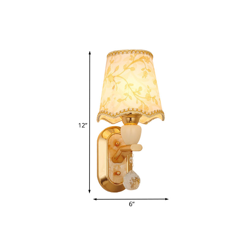 Rynx | 1 Head Bedroom Wall Mount Lamp Traditional Gold Finish Wall Lighting with Curved Shade