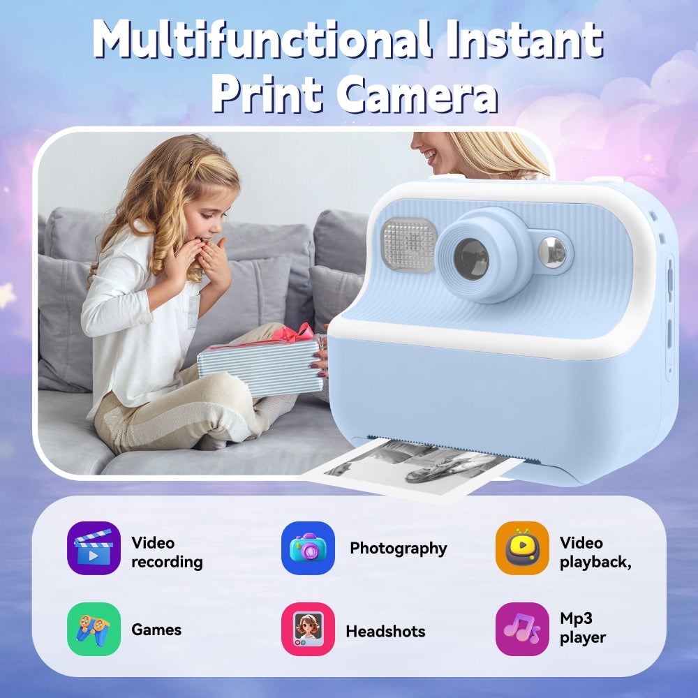 Rynx | Kids Instant Print Camera, 1080P Rechargeable HD Kids Digital Camera with 32G SD Card