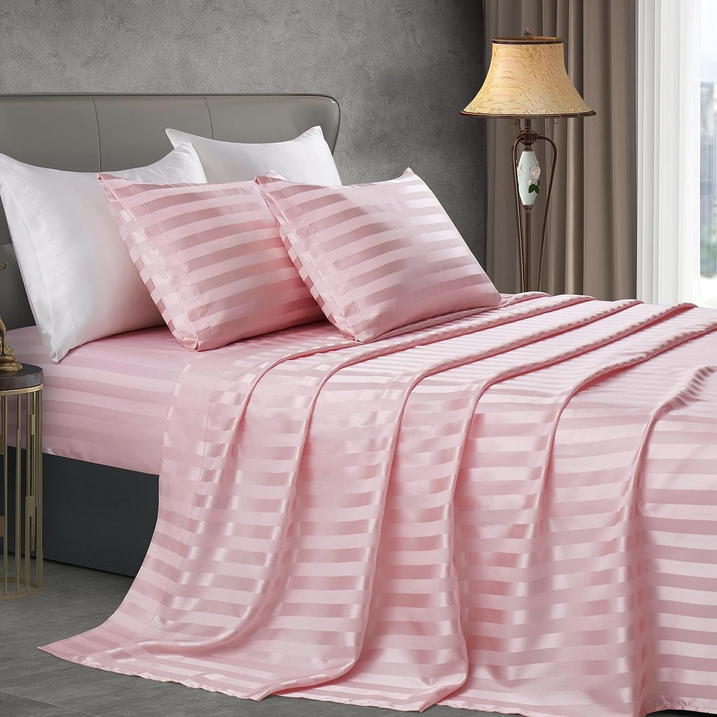 Rynx | Soft Silk Satin Sheet Set, Luxury Bedding Set (1 Satin Fitted Sheet with Elastic, 1 Satin Flat Sheet, 2 Satin Pillowcases (Twin/1 Pillowcase)