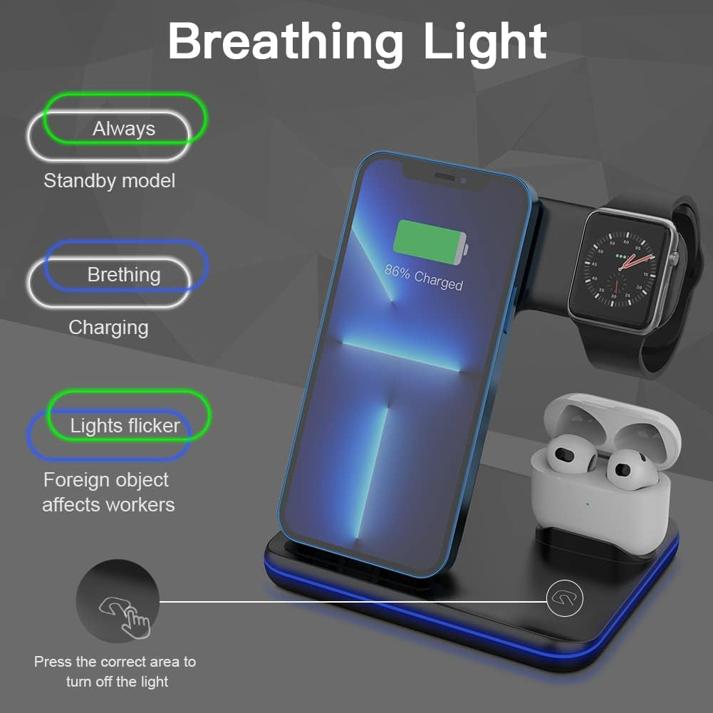 Rynx | 3 in 1 Wireless Charger, 15W Fast Charging Station for iPhone/iWatch/AirPods