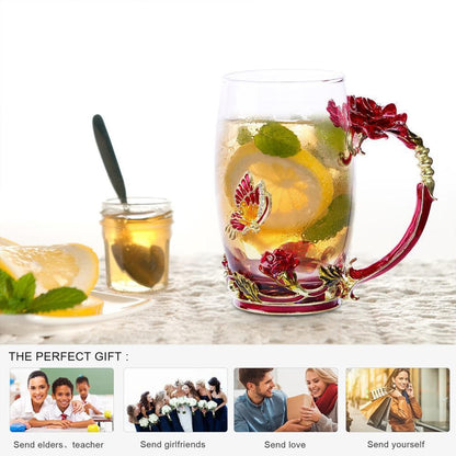 Rynx | Enamel Rose Glass Tea Cup Set (With Spoon)