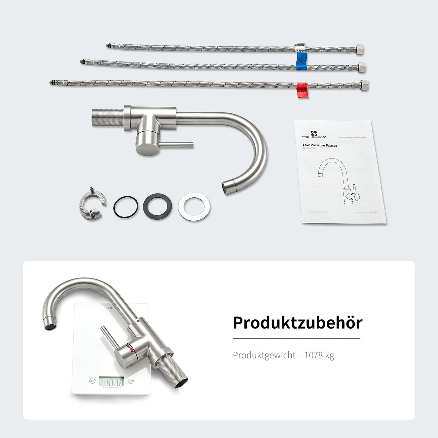 Rynx | Stainless Steel Low Pressure Basin Mixer Brushed Single Lever Faucet Bathroom