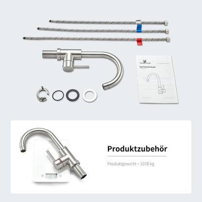 Rynx | Stainless Steel Low Pressure Basin Mixer Brushed Single Lever Faucet Bathroom