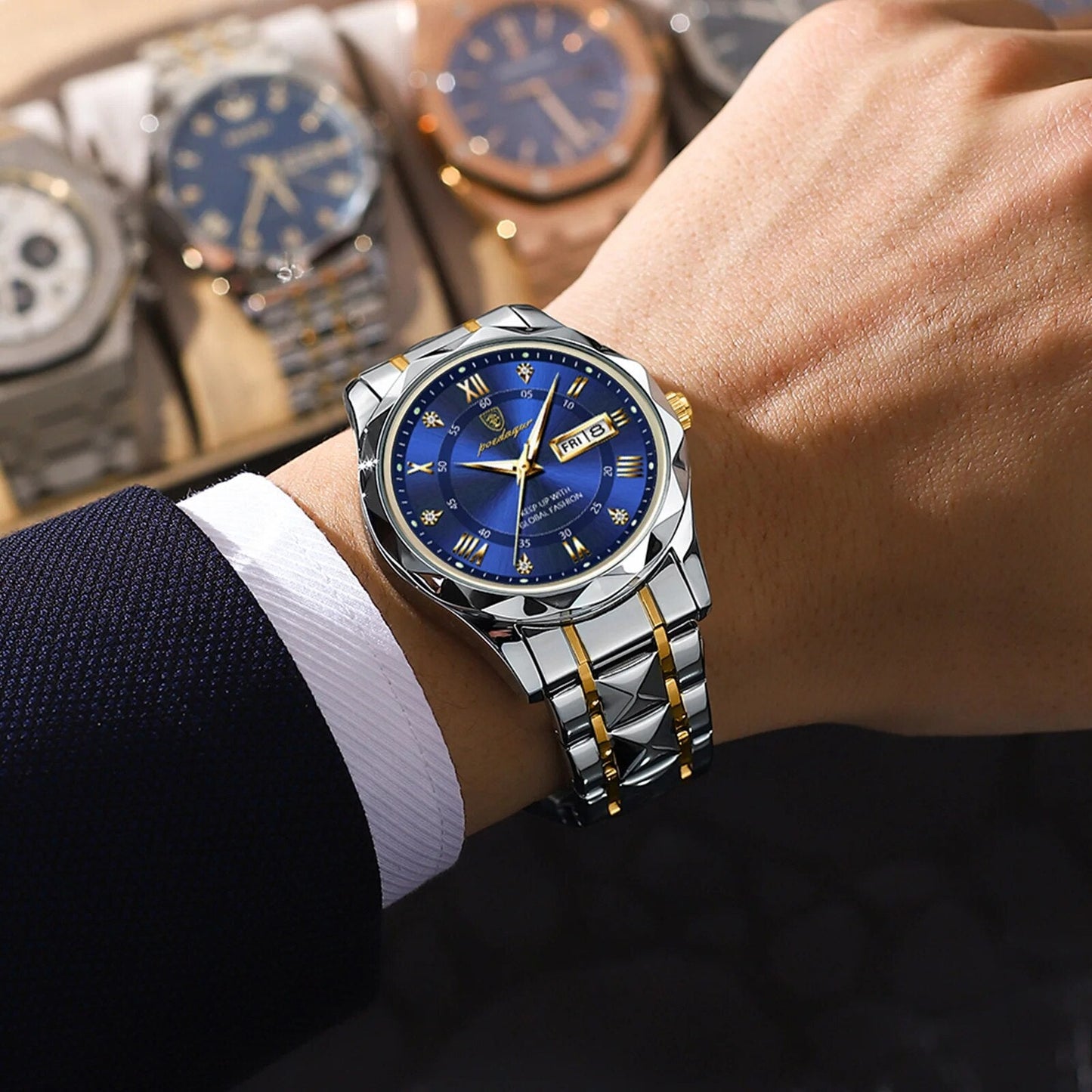 Rynx | Luxury Stainless Steel Quartz Men's Watch with Luminous Date Week Display