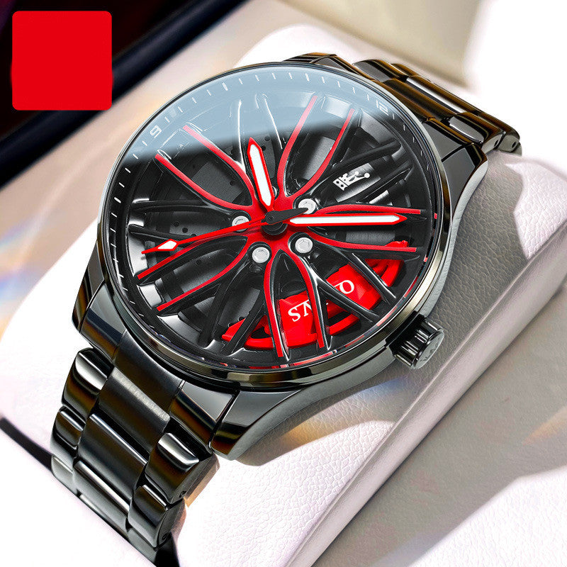 Rynx | Men's fashion hollowed-out luminescent waterproof quartz watch Black and red
