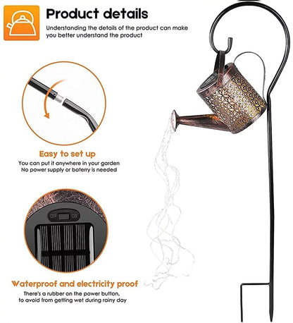 Rynx | Solar Waterfall Watering Can with Garden Lighting & Shepherd's Hook