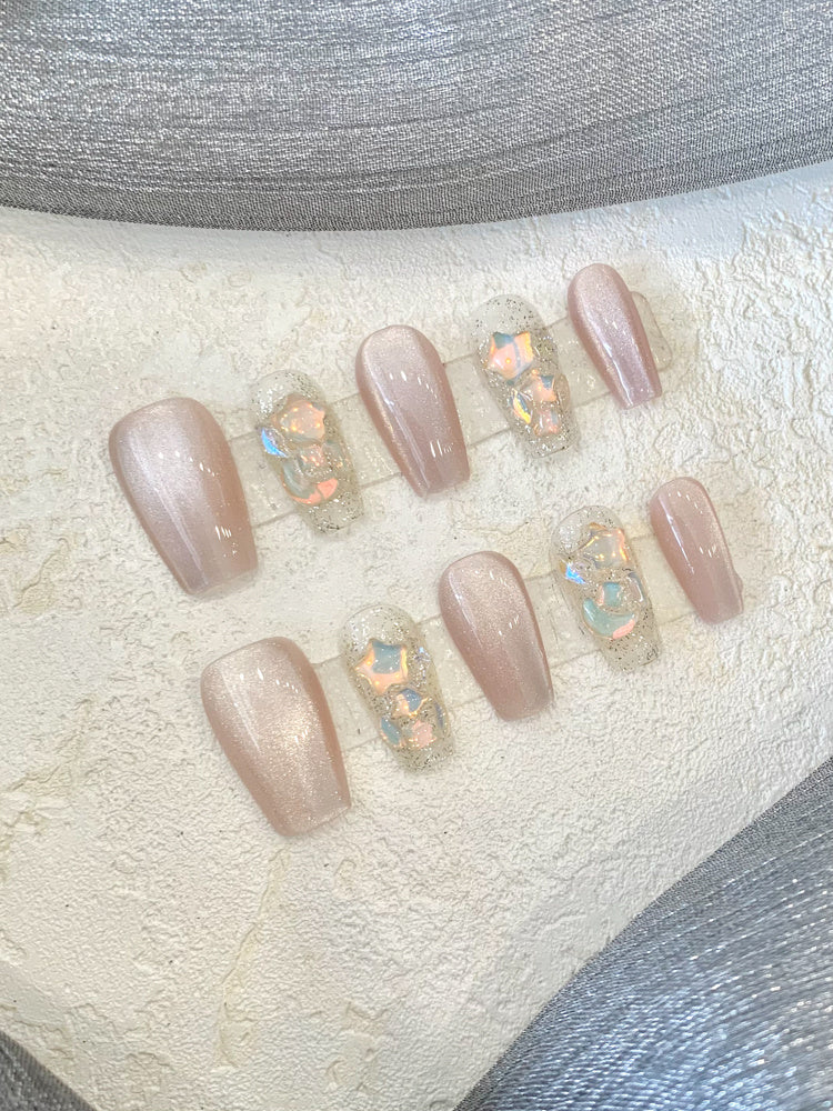 Rynx | Handmade Wearable Armor Blooming Student Pregnant Women Can Use Removable Fake Nail Patches Short Square Nail Shaped Piece