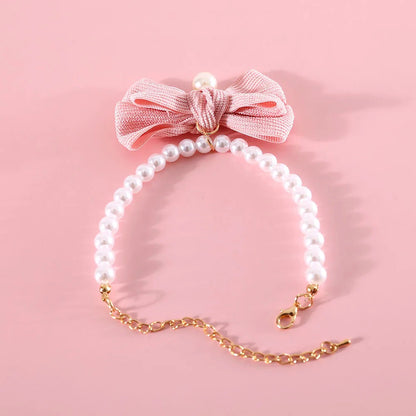 Rynx | Elegant Pearl Cat & Small Dog Collar with Rhinestone Bow