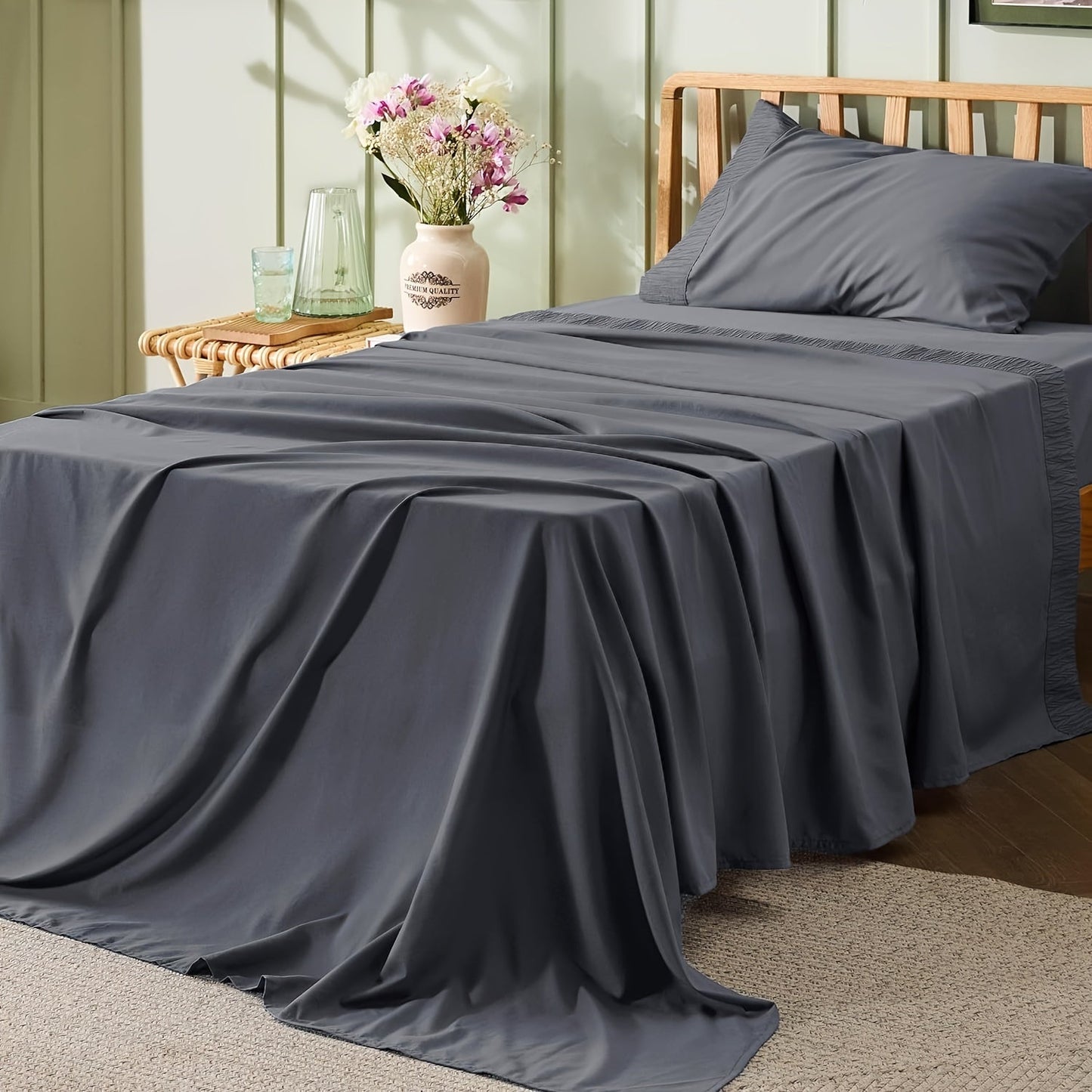 Rynx | 4 Piece Luxurious Microfiber Sheet Set – 14" Deep Pocket, Pinch Pleat Design, Shrink and Fade Resistant, Soft and Comfortable Bedding with Pillowcase, Flat and Fitted Sheets, All-Season Dorm Bedding