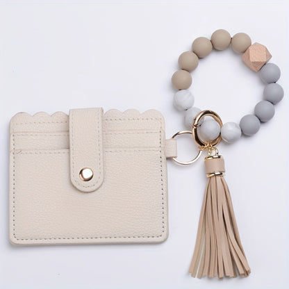 Rynx | Vibrant Leopard Print PU Tassel Wallet Keychain – Silicone Beaded Accessory with Detachable Camping Bag Clip, Stylish and Compact Travel Companion