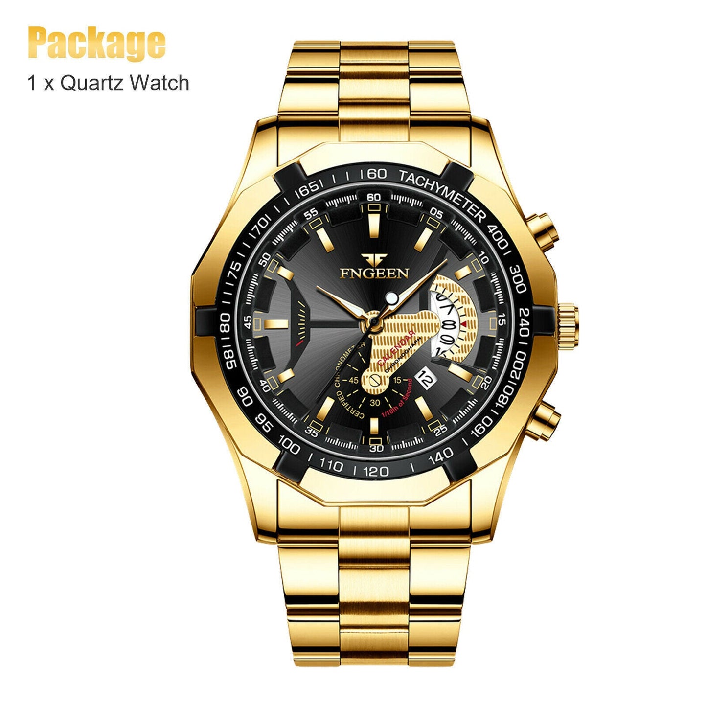 Rynx | Waterproof Gold Men's Watch Classic Stainless Steel Quartz Wristwatch For MEN