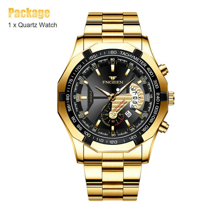 Rynx | Waterproof Gold Men's Watch Classic Stainless Steel Quartz Wristwatch For MEN