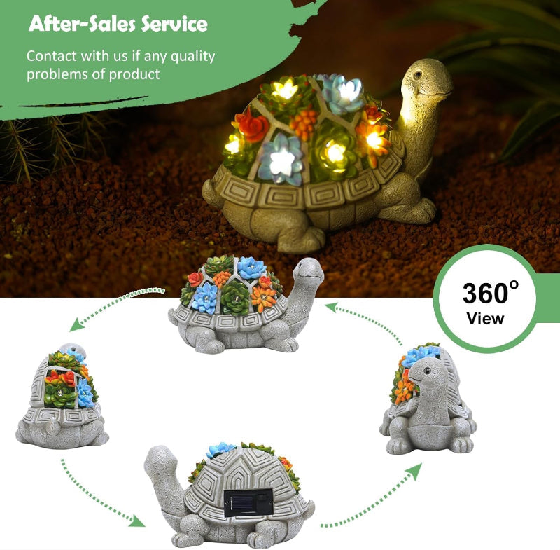 Rynx | Sunny garden statue with succulent plants and LED lights, outdoor garden decor