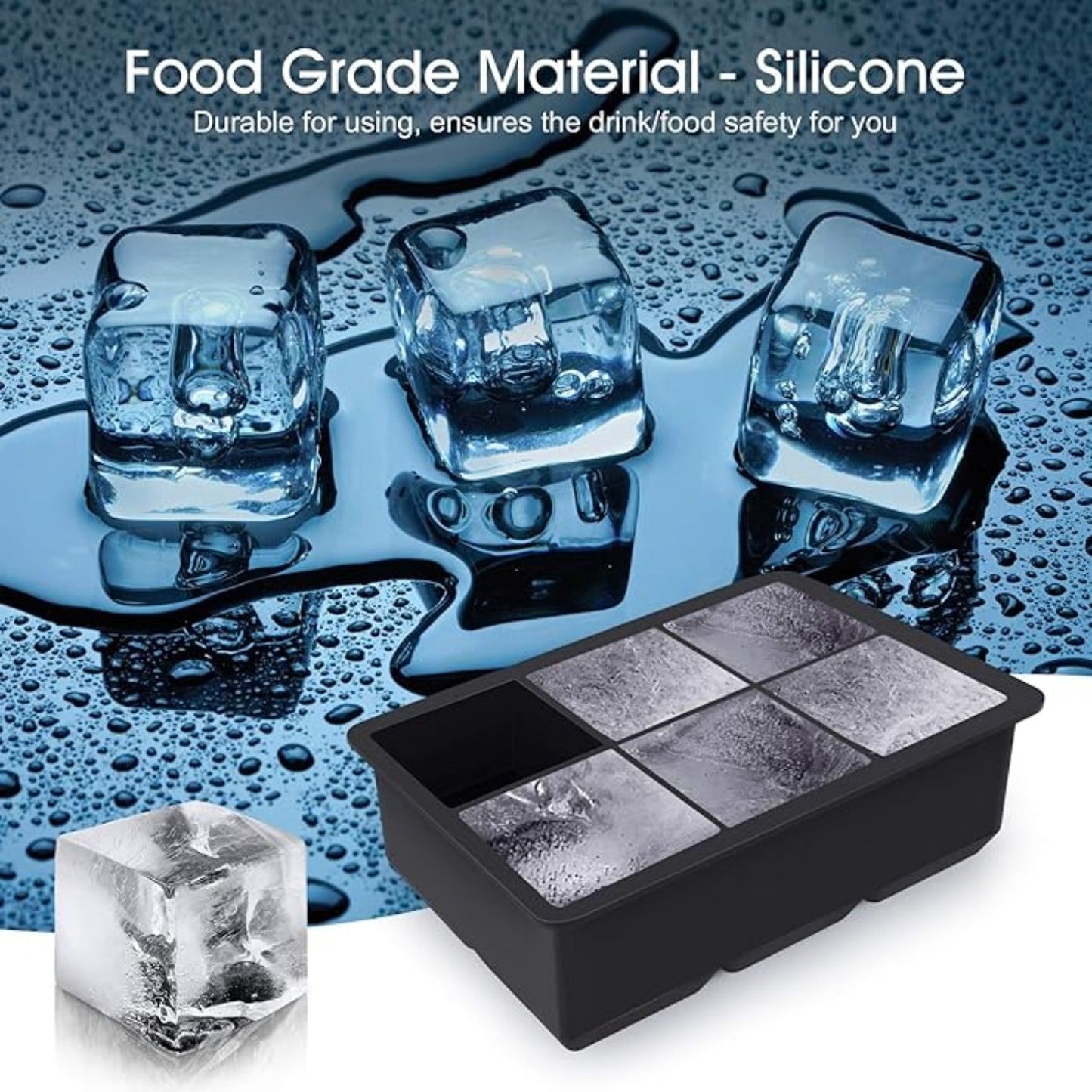Rynx | 2 Pack Large Silicone Ice Cube Molds with Lid – 6 Cavity Flexible Ice Tray