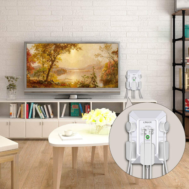 Rynx | Wall Charger Surge Protector, 5-outlet extension with 4 USB ports (4.8A), 1680J power outlet