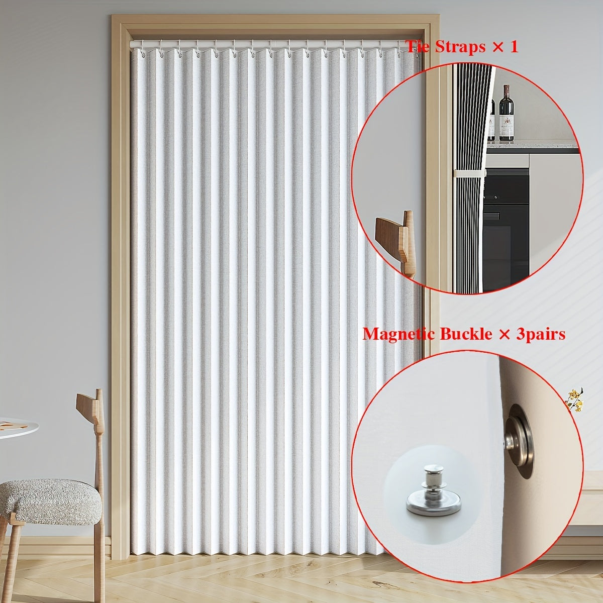 Rynx | Waterproof and Scratch-Resistant Folding Door Curtain - Versatile for Kitchen, Office, Dining Room, Living Room, Bedroom | Invisible Partition, Easy Care, Polyester and Oxford Fabric, All-Season Modern Style with Magnetic Closure