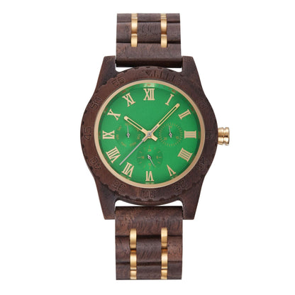 Rynx | Retro Walnut Gold Multifunctional Men's Quartz Watch