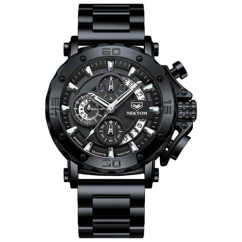 Rynx | Men's sturdy steel bracelet waterproof luminous quartz watch