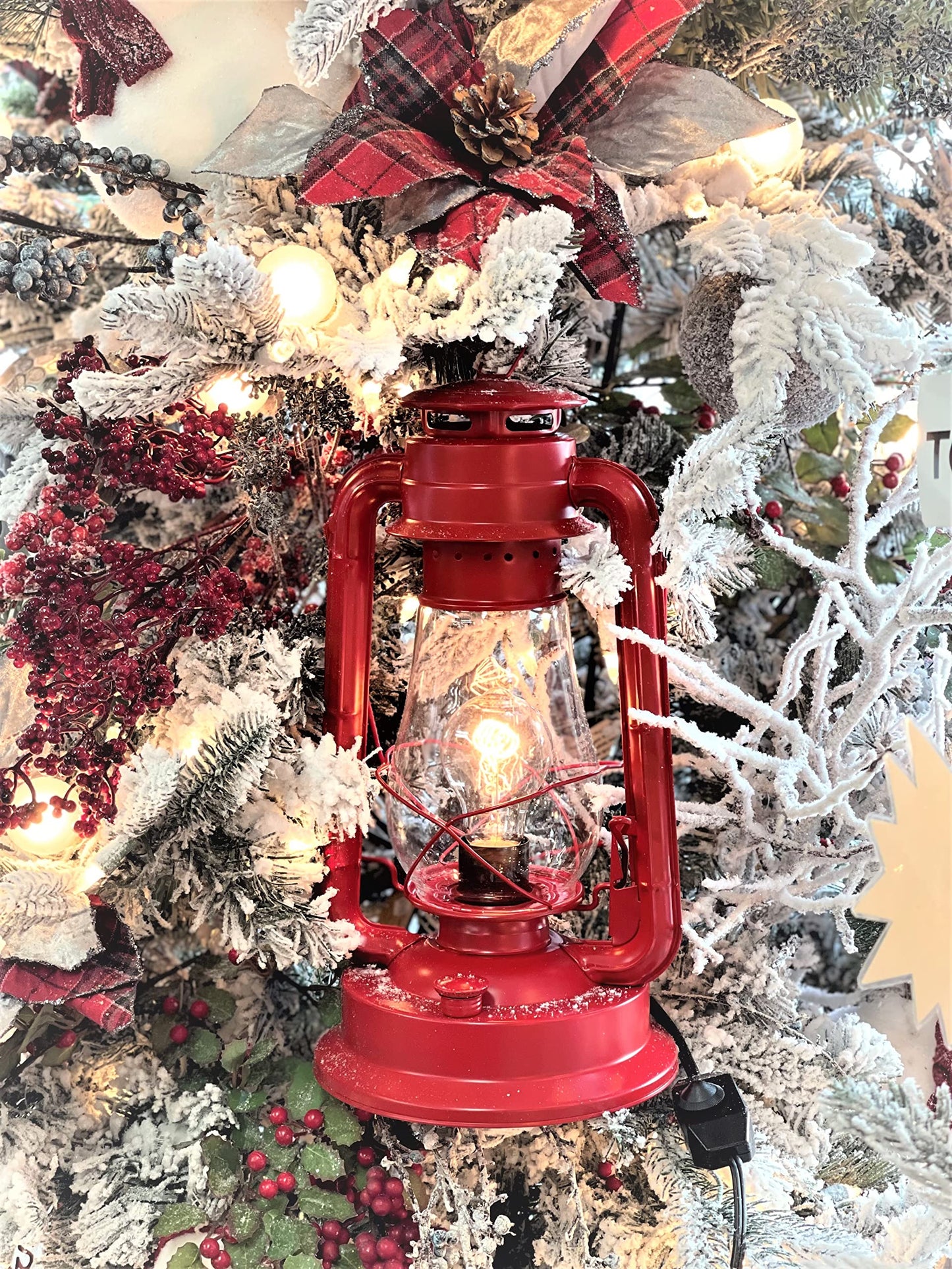Rynx | Muskoka Rustic Country House Lantern Table Lamp - Dimmable Edison Light Bulb, UL Approved, Red Finish