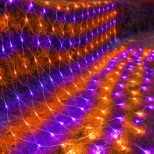 Rynx | Kemooie 198 Led Halloween Lights, 9.8Ft X 6.6Ft Halloween Net Lights, Connect 8 Flashing Modes Net Lights For Garden Patio Halloween Decorations (Orange And Purple)