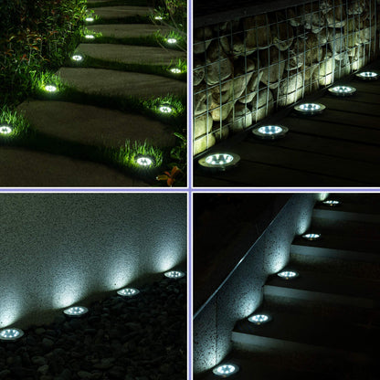 Rynx | Solpex 12 Pack Solar Lights, Waterproof 8 LED Disk Lights for Garden, Lawn, Pathway, White