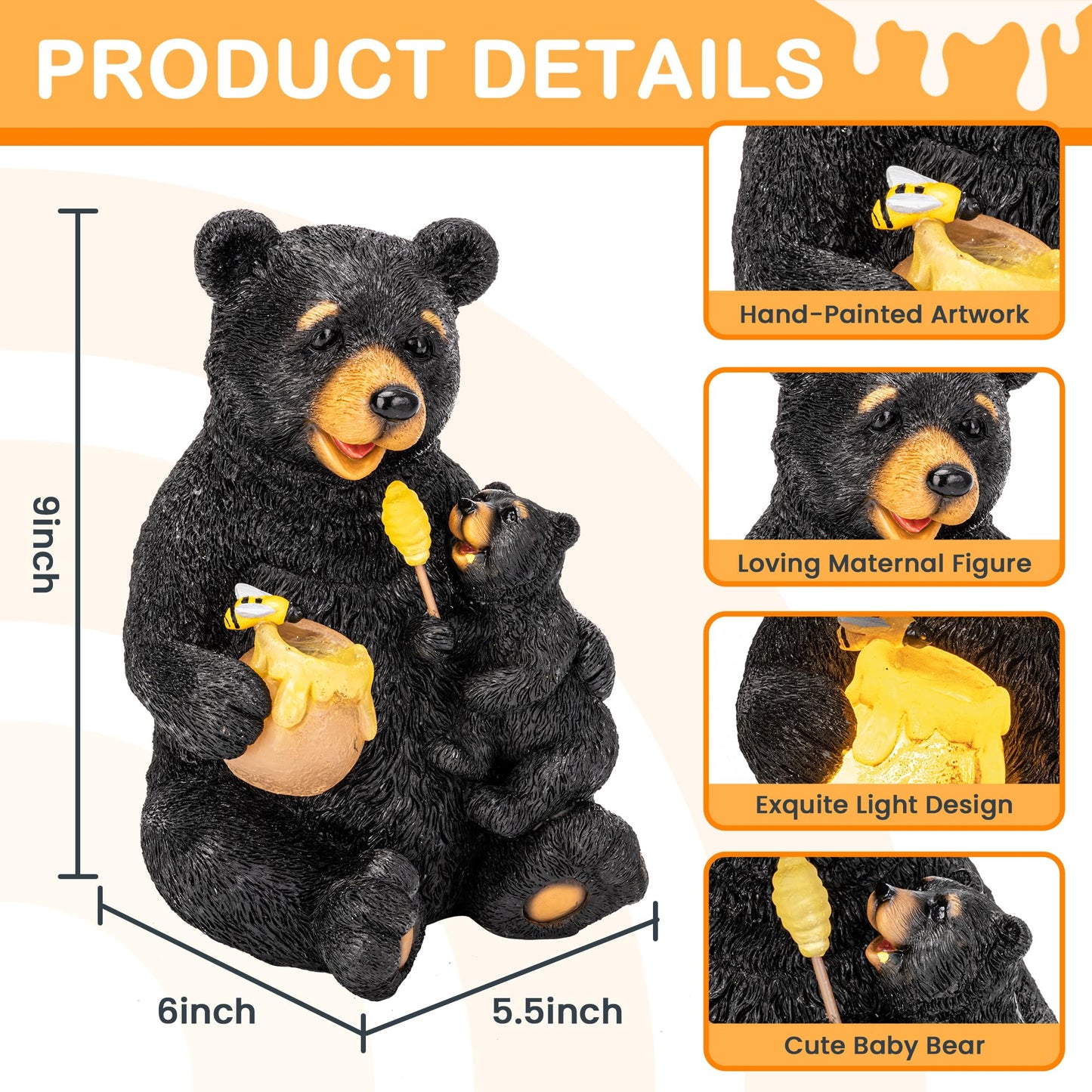 Rynx | Gigalumi Solar Energy Garden Bear Statue - Outdoor Garden Decor, Unique Gift For Mom & Women