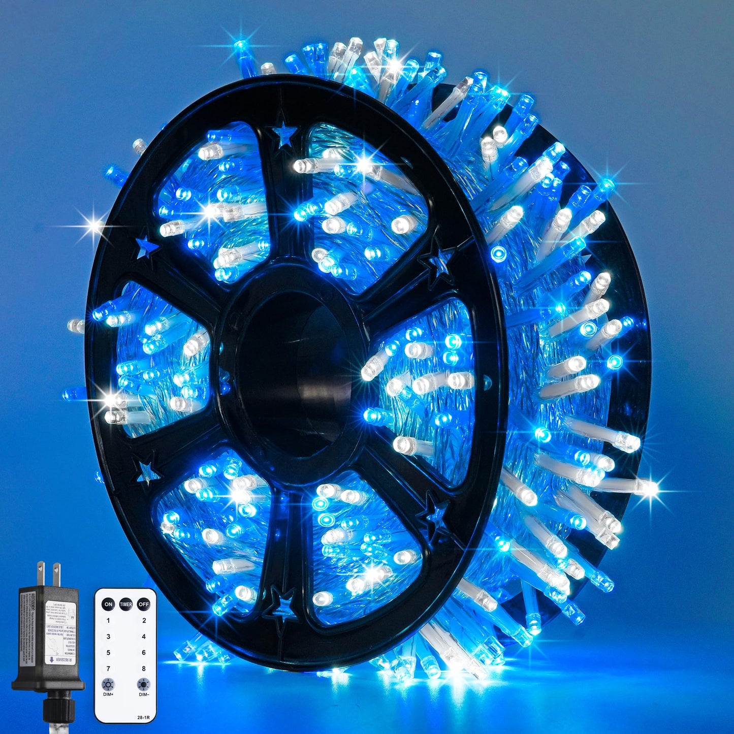 Rynx | Jmexsuss Blue And White Christmas Lights Outdoor With Remote Control, 600 Led Light Strings Indoor Clear Wire, 168Ft Christmas Fairy Lights Plug In For Bedroom Three Birthday Party Christmas Decorations