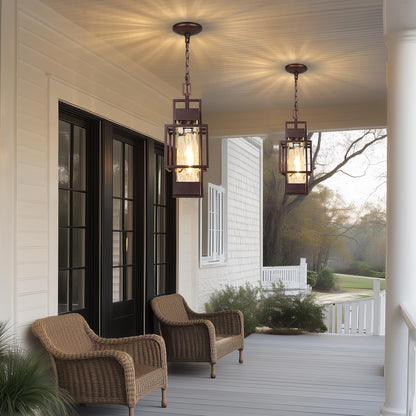 Rynx | Partphoner 15" Outdoor Indoor Hanging Lantern, Modern Metal Chandeliers, Oil Brown Bronze