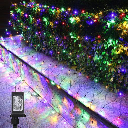 Rynx | Lyhope 12Ft X 5Ft 360 Led Christmas Net Lights, 8 Modes Low Voltage Green Wire Net Christmas Decoration Lights For Christmas Trees, Shrubs, Weddings, Garden, Outdoor, Indoor Decor (Multicolored)