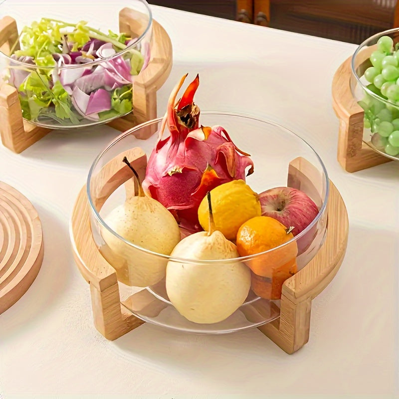 Rynx | Faridabio - Bamboo & Glass Fruit Bowl Set with Wooden Stand