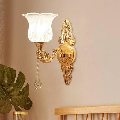 Rynx | Gold Flower/Bell Wall Lamp Modernist Crystal Shade 1 Light Living Room Wall Mounted Lamp