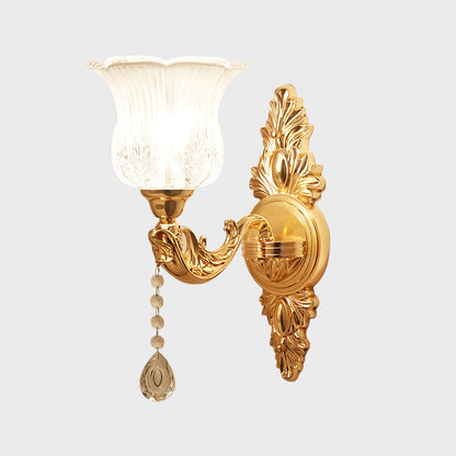 Rynx | Gold Flower/Bell Wall Lamp Modernist Crystal Shade 1 Light Living Room Wall Mounted Lamp