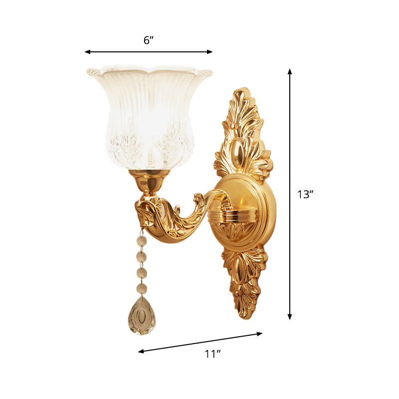 Rynx | Gold Flower/Bell Wall Lamp Modernist Crystal Shade 1 Light Living Room Wall Mounted Lamp