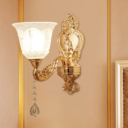Rynx | Gold Flower/Bell Wall Lamp Modernist Crystal Shade 1 Light Living Room Wall Mounted Lamp