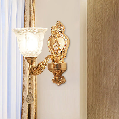Rynx | Gold Flower/Bell Wall Lamp Modernist Crystal Shade 1 Light Living Room Wall Mounted Lamp