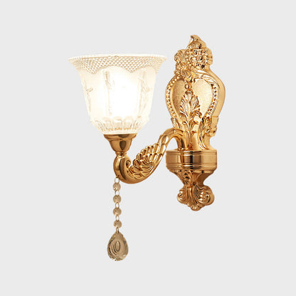 Rynx | Gold Flower/Bell Wall Lamp Modernist Crystal Shade 1 Light Living Room Wall Mounted Lamp
