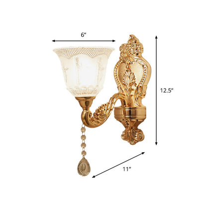 Rynx | Gold Flower/Bell Wall Lamp Modernist Crystal Shade 1 Light Living Room Wall Mounted Lamp