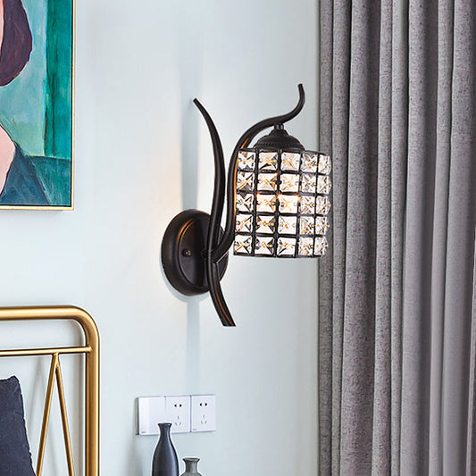 Rynx | Inserted Crystal Square/Rhombus Wall Light Minimalist 1-Light Shade Wall Lighting Fixture in Black
